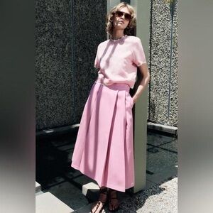 Zara Pink Pleated Midi Skirt